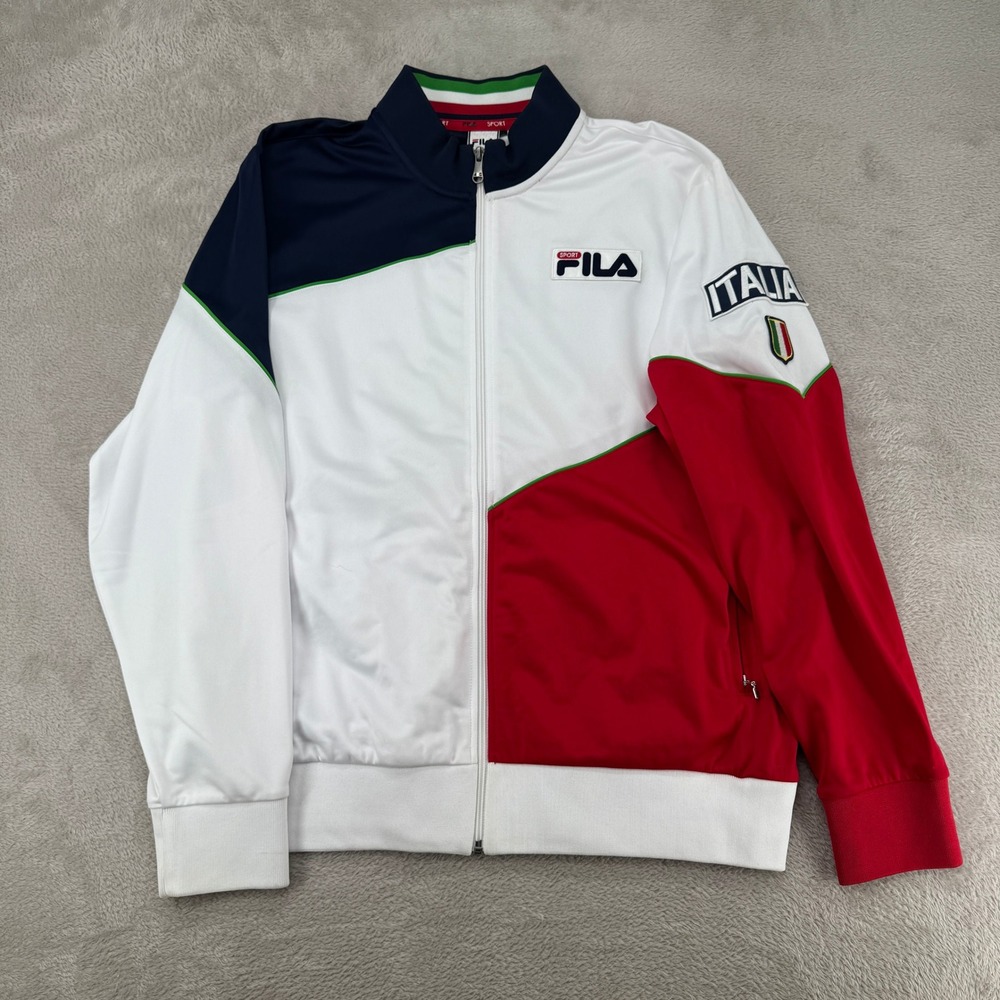 Fila Mens Track‎ Jacket Large White Red Blue Preowned Italia Stains
